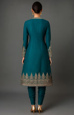 Nayla Embroidered Teal Jacket Set