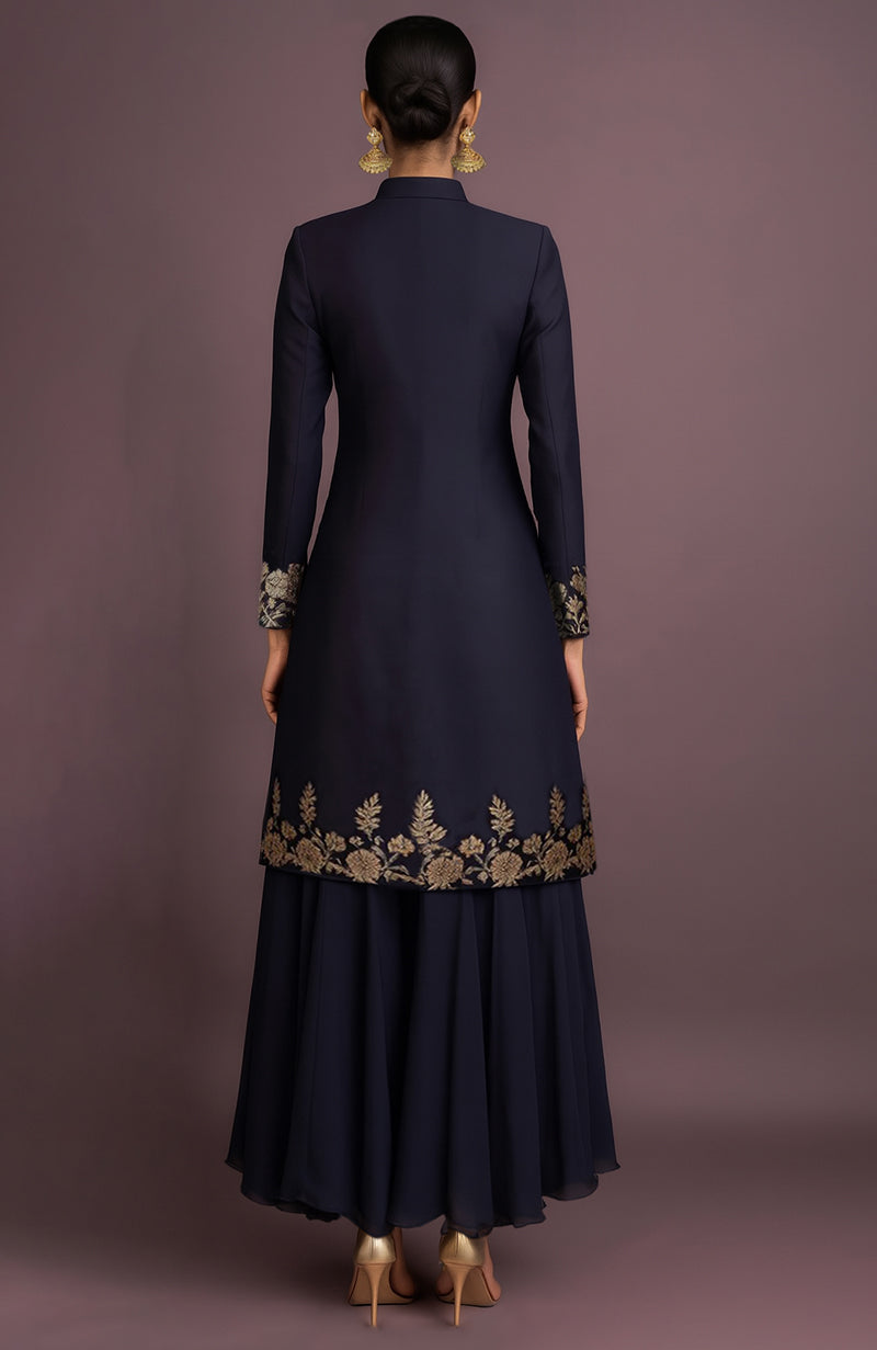 Zimal Rani Zimal Midnight Navy Jacket Set | Elegant Power Dressing โ Talking Threads