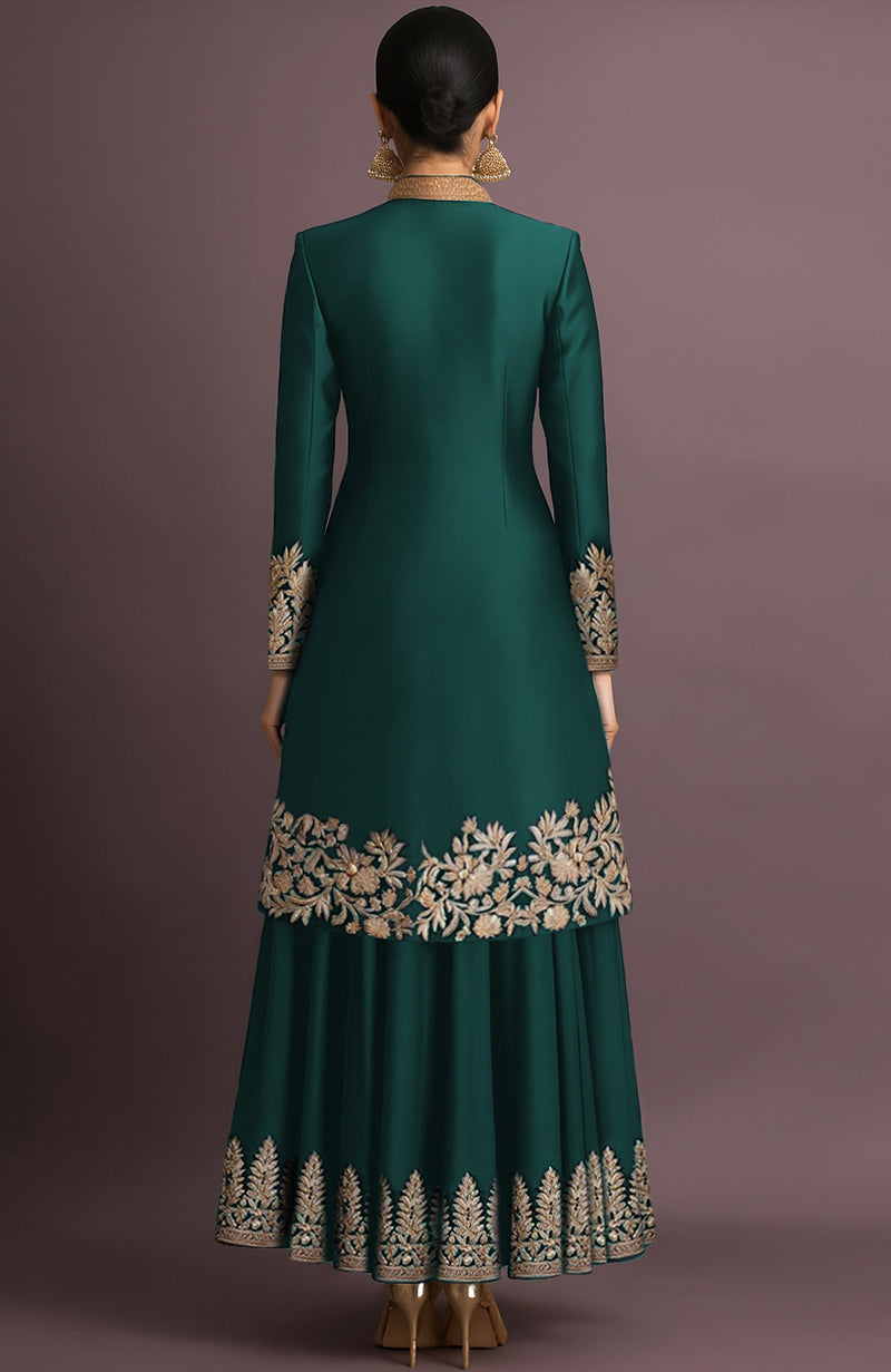 Ruhani Embroidered Emerald Green Jacket Set
