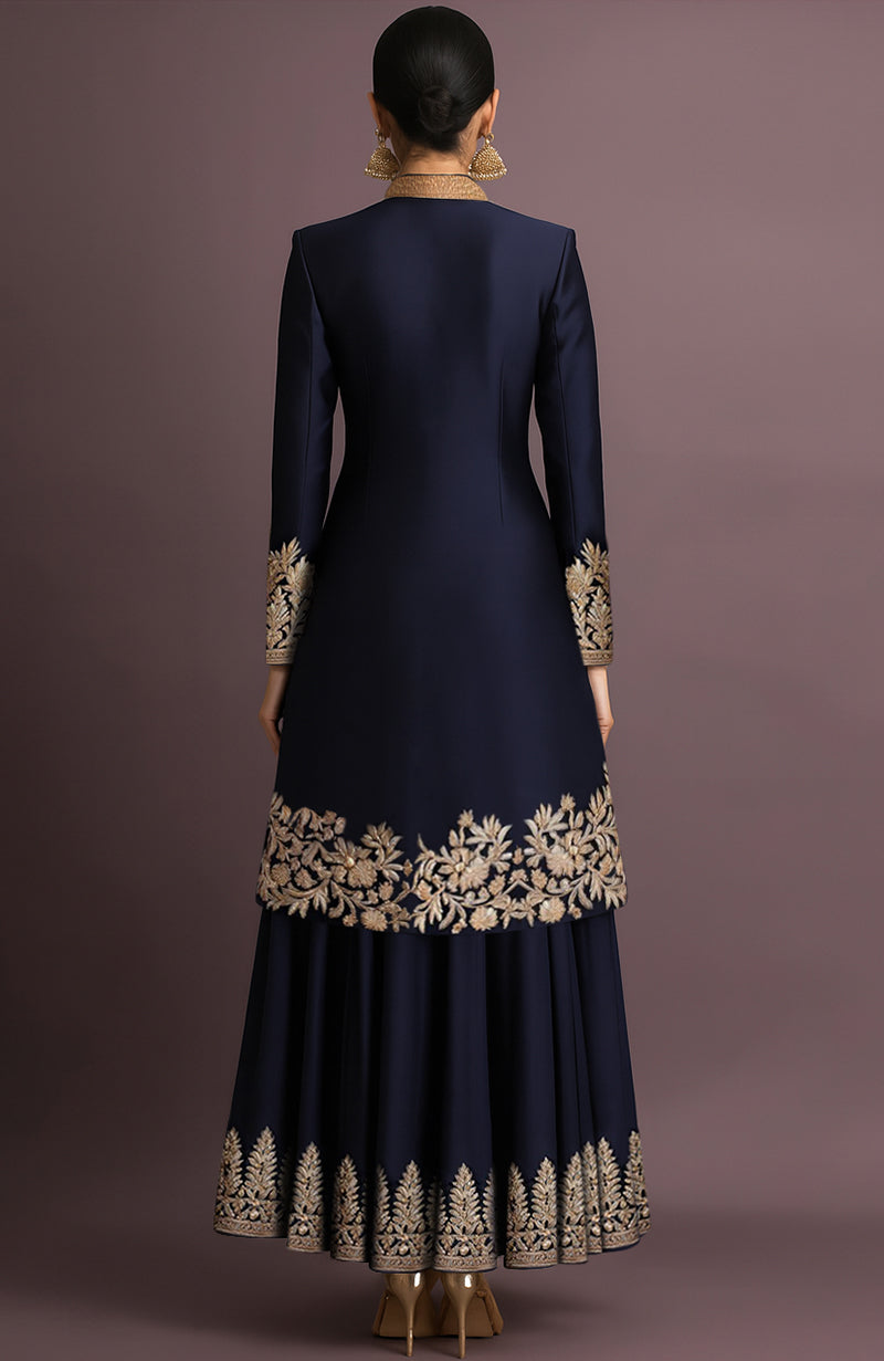 Ruhani Embroidered Navy Blue Jacket Set