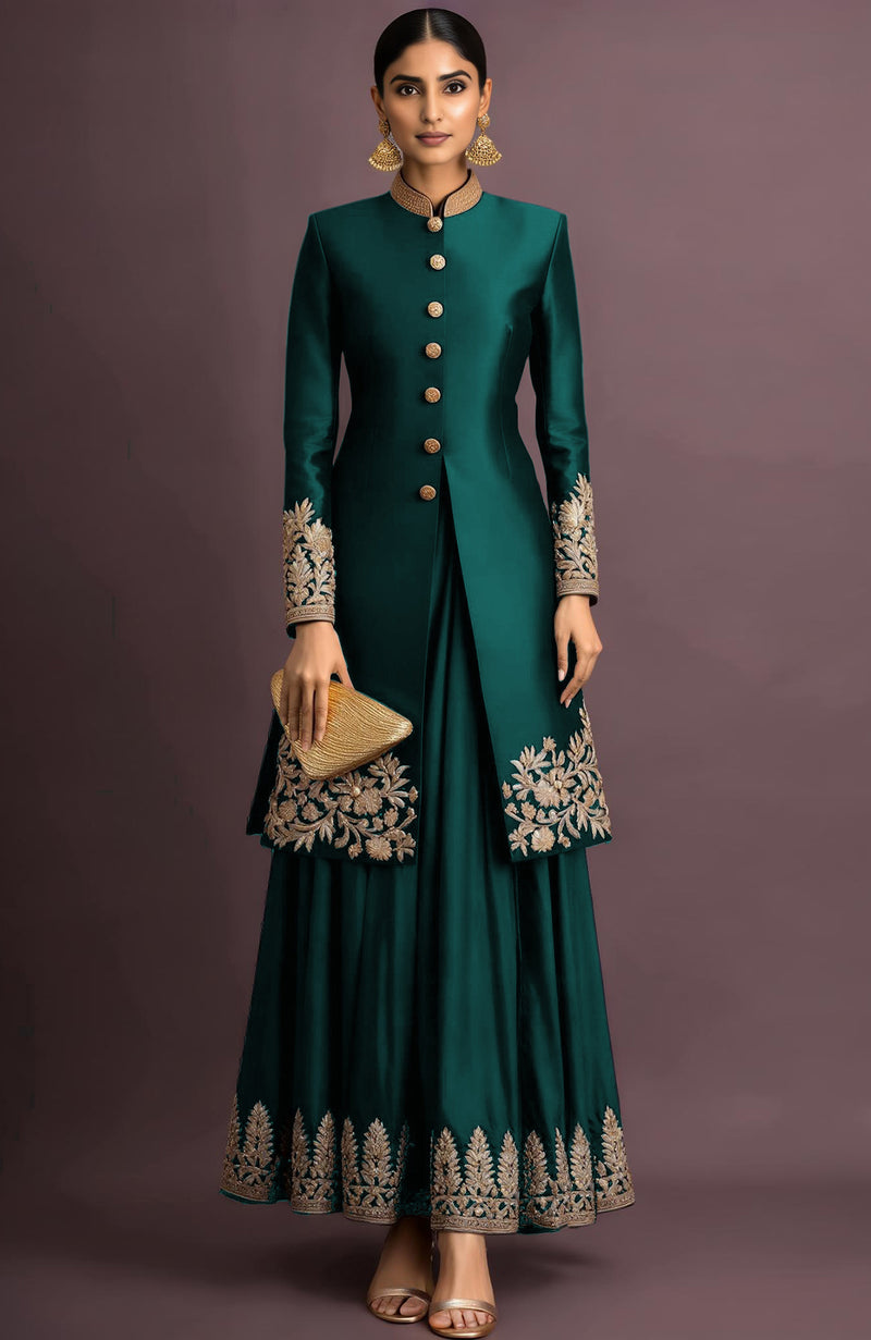 Ruhani Embroidered Emerald Green Jacket Set