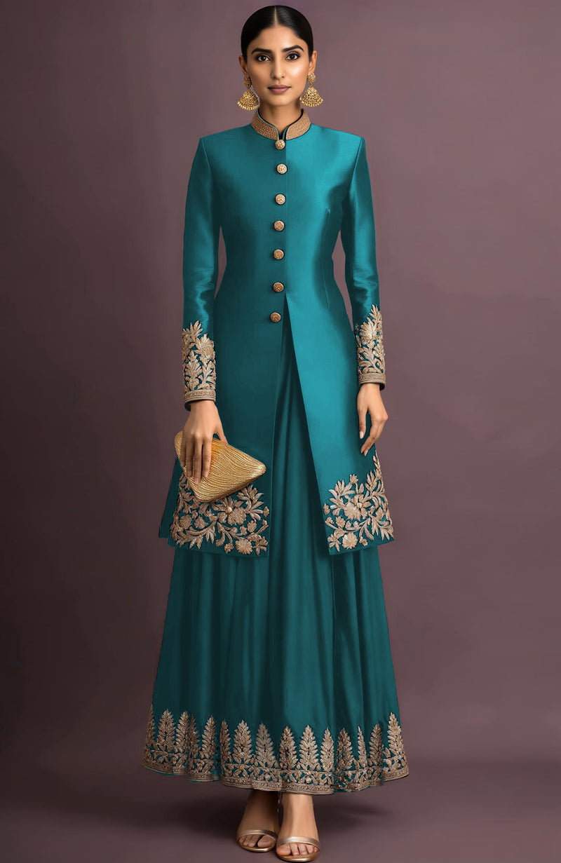Ruhani Embroidered Emerald Green Jacket Set