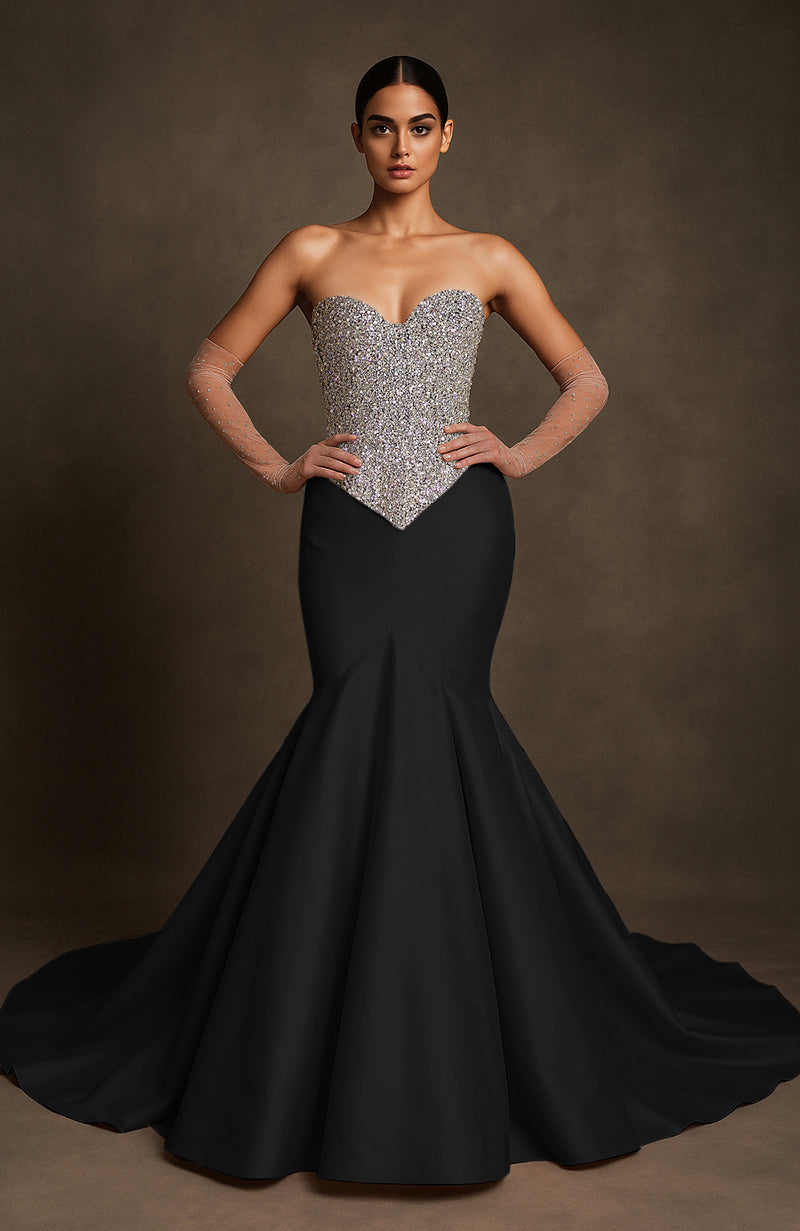 Midnight Blue Crystal-Encrusted Mermaid Gown