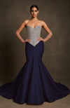 Midnight Blue Crystal-Encrusted Mermaid Gown