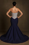 Midnight Blue Crystal-Encrusted Mermaid Gown