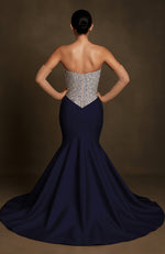 Midnight Blue Crystal-Encrusted Mermaid Gown