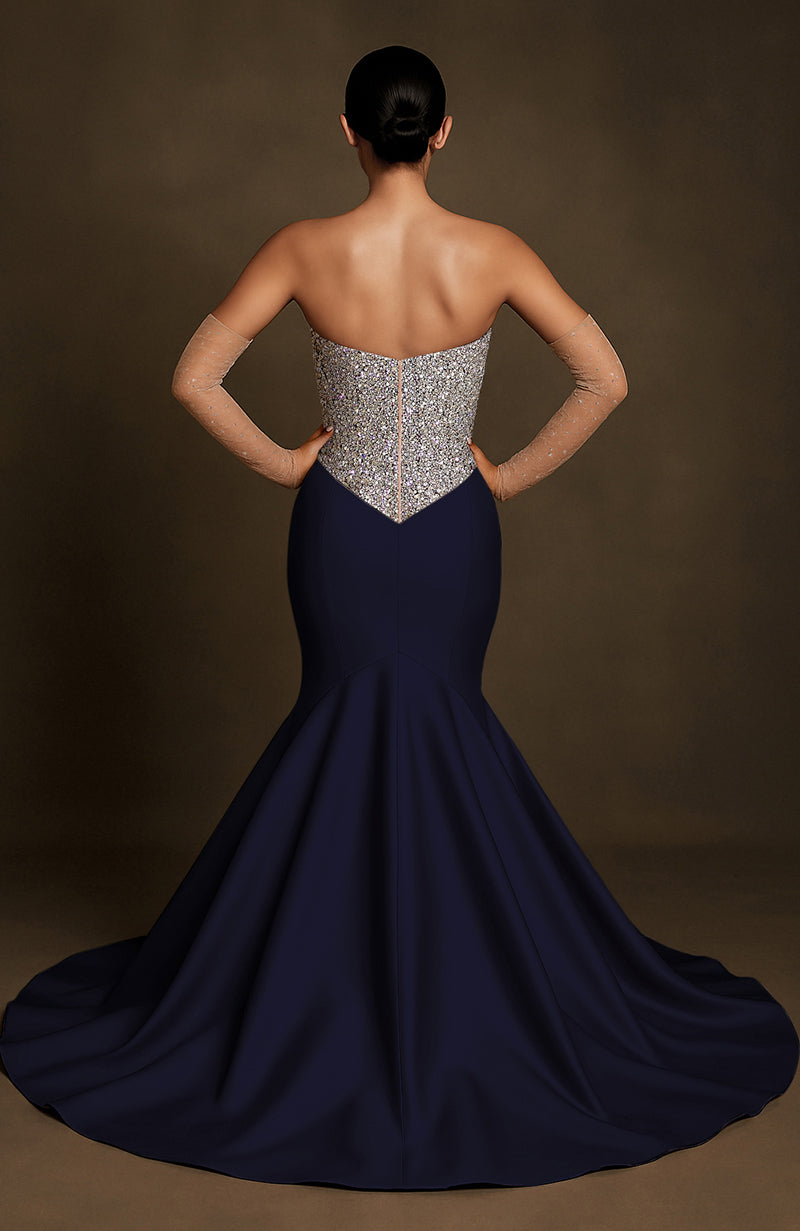 Midnight Blue Crystal-Encrusted Mermaid Gown