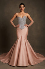 Blush Crystal-Encrusted Mermaid Gown