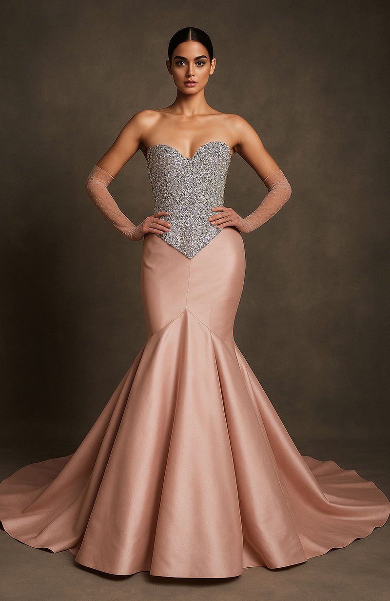 Midnight Blue Crystal-Encrusted Mermaid Gown