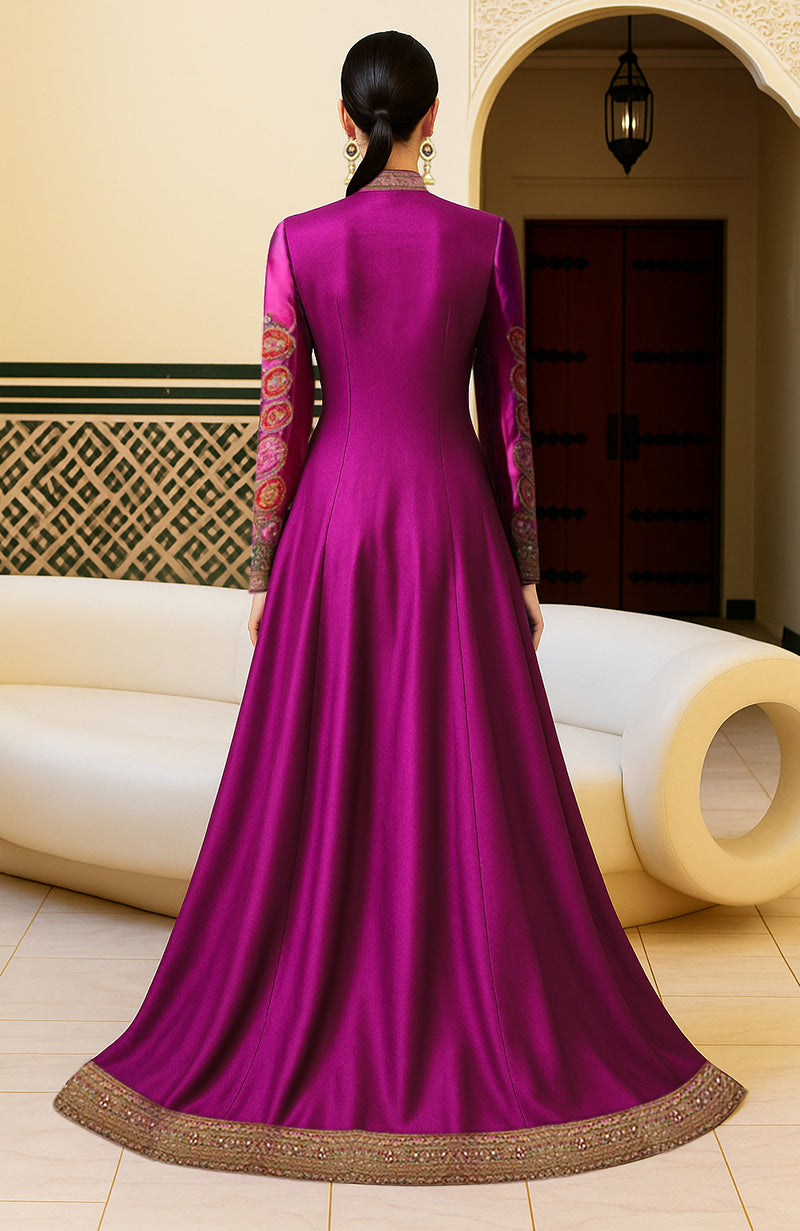 Regal Fuchsia Zardozi Resham Embroidered Jacket and Skirt Set