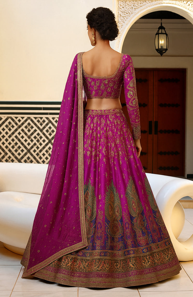 Regal Fuchsia Zardozi and Resham Embroidered Lehenga Set