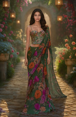 Enchanted Forrest Green Floral Corset Saree Set