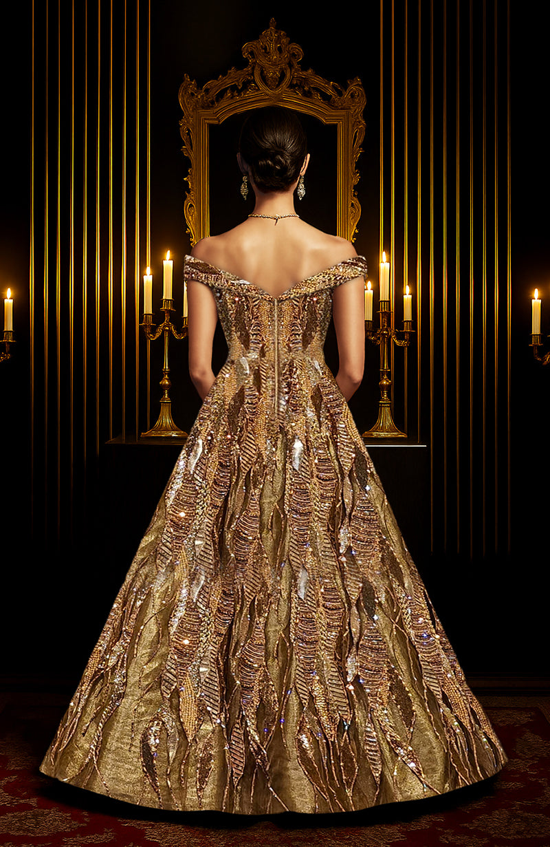 LAILA- Gold Hand Embroidered Princess Gown