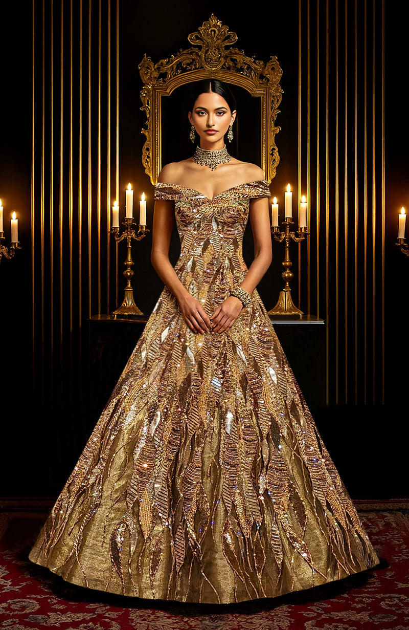 LAILA- Gold Hand Embroidered Princess Gown
