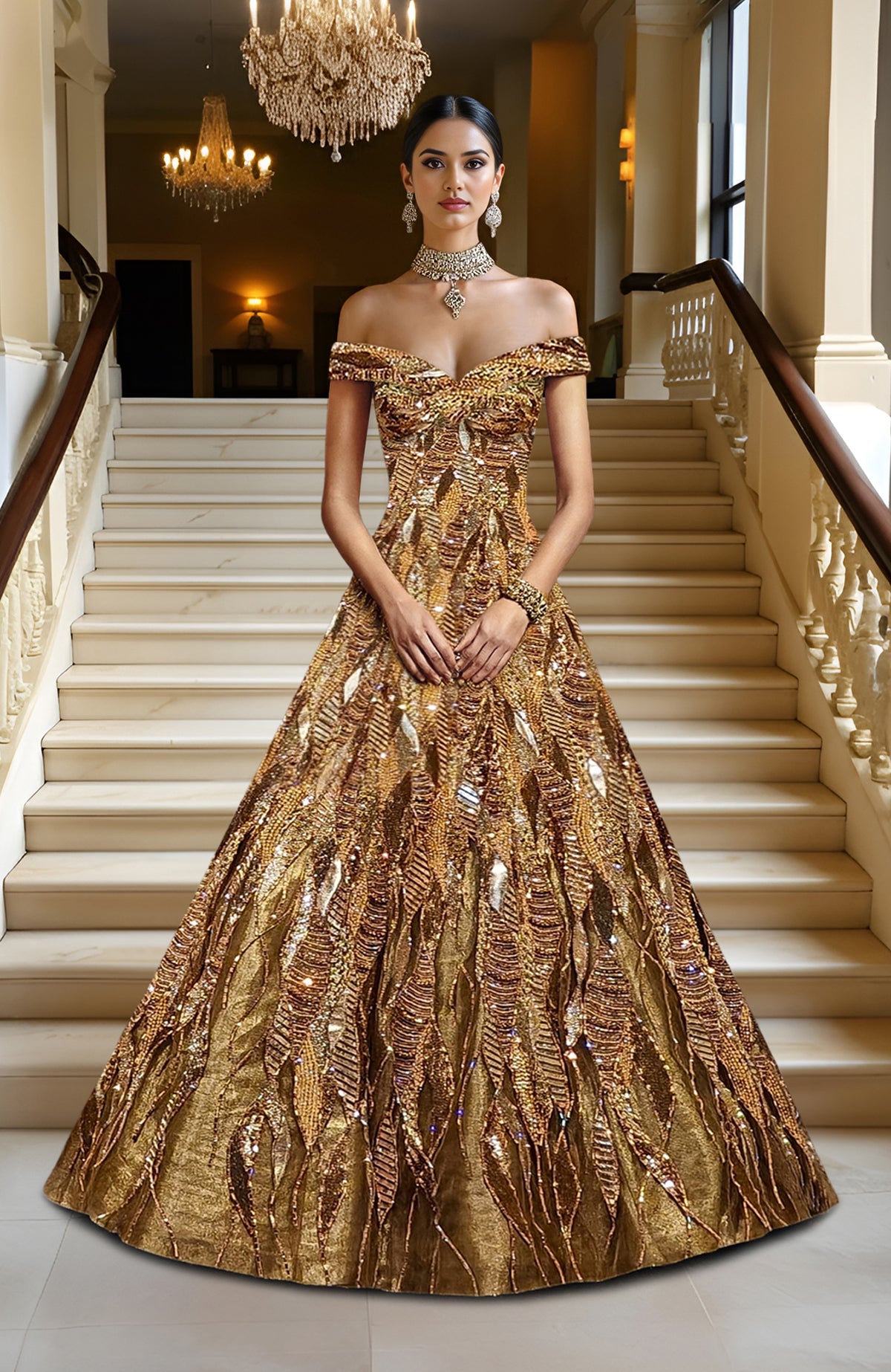 LAILA Gold Hand Embroidered Princess Gown | Couture Elegance Talking Threads LAILA Gold Hand Embroidered Princess Gown | Couture Elegance Talking Threads