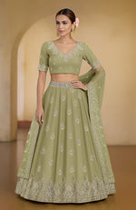 Bog Green Kashmiri Tilla and Zardozi Hand Embroidered Lehenga Set