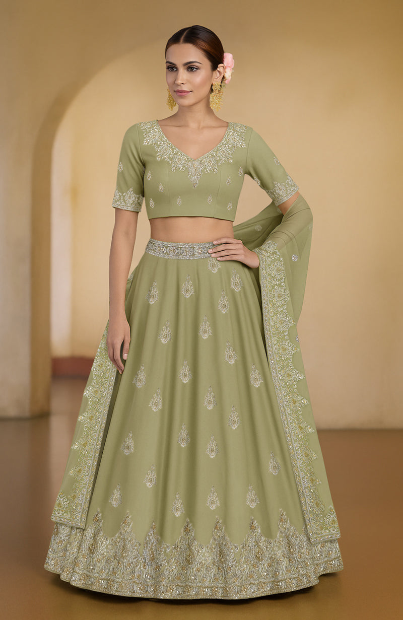 Proud Peacock Kashmiri Tilla and Zardozi Hand Embroidered Lehenga Set