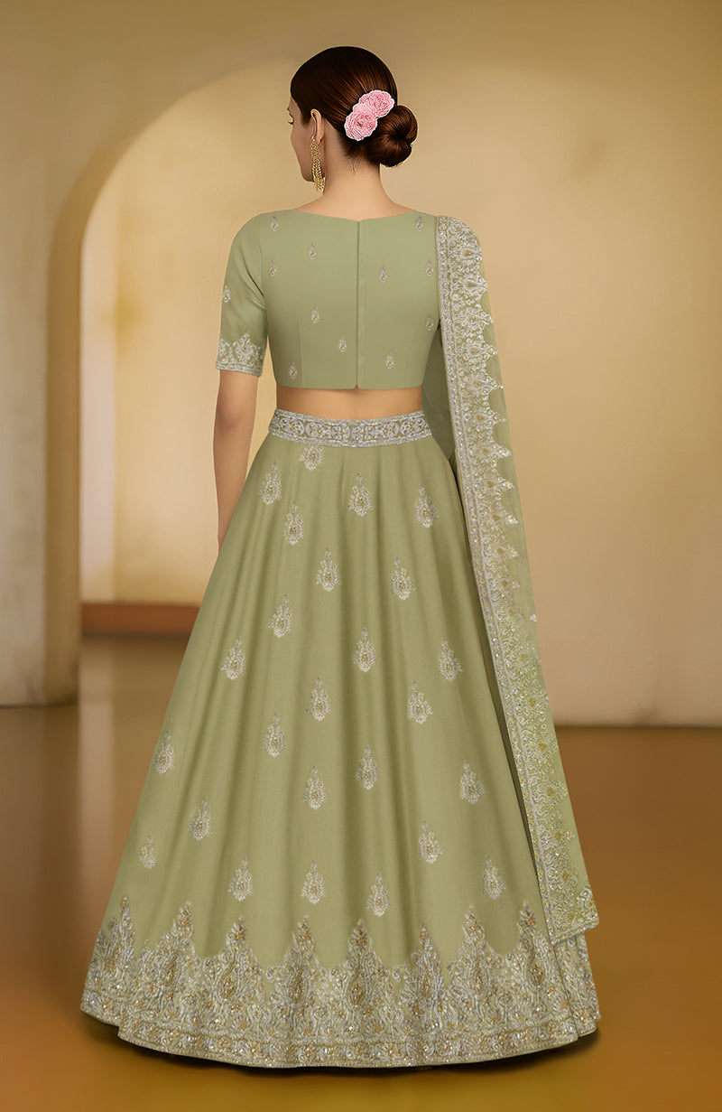 Bog Green Kashmiri Tilla and Zardozi Hand Embroidered Lehenga Set