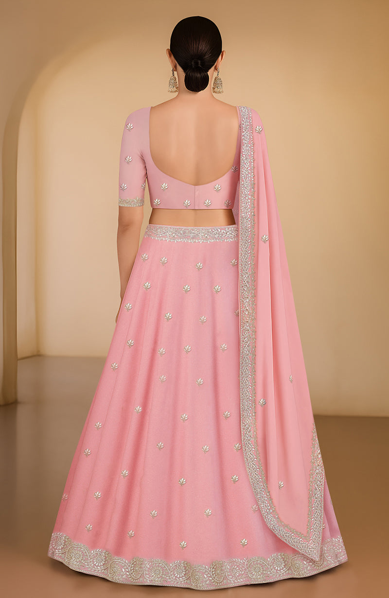 Peony Pink Gota Patti and Zardozi Hand Embroidered Lehenga Set