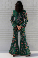 Emerald Multicolour Parsi Gara Embroidered Flared Pant Suit