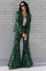 Emerald Multicolour Parsi Gara Embroidered Flared Pant Suit