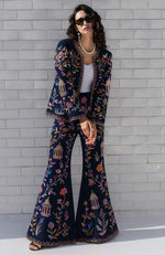 Emerald Multicolour Parsi Gara Embroidered Flared Pant Suit
