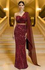 LAILA- Wine Hand Embroidered Straight-Cut Lehenga Set