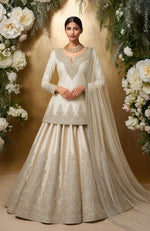 Ivory Zari Sequin Beads and Crystals Embroidered Lehenga Set with Dupatta