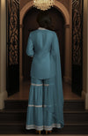 Peacock Blue Embroidered Gharara set