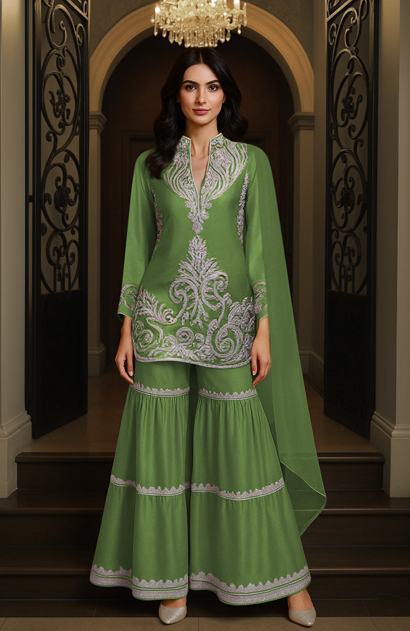 Mustard Yellow Embroidered Gharara set