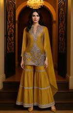 Mustard Yellow Embroidered Gharara set
