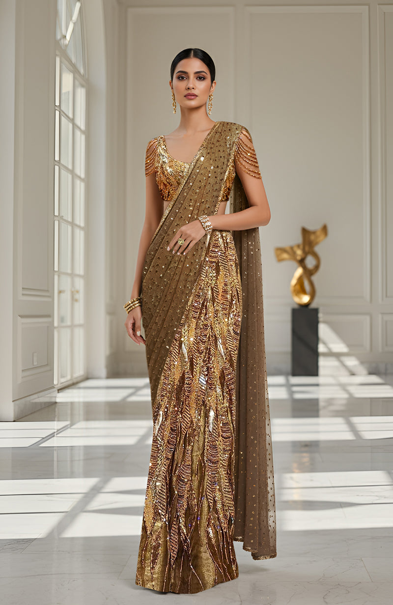 LAILA- Gold Hand Embroidered  Column Lehenga Set