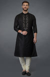 Maroon Silk Kurta With Floral Embroidered Placket Detail