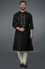 Maroon Silk Kurta With Floral Embroidered Placket Detail