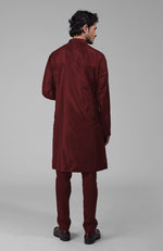 Maroon Silk Kurta With Floral Embroidered Placket Detail