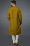 Mustard Embroidered Pure Silk Kurta Set