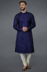 Ink Blue Embroidered Silk Kurta Set
