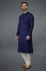 Ink Blue Embroidered Silk Kurta Set