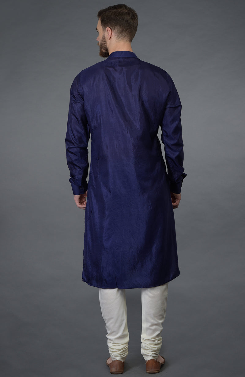 Ink Blue Embroidered Silk Kurta Set