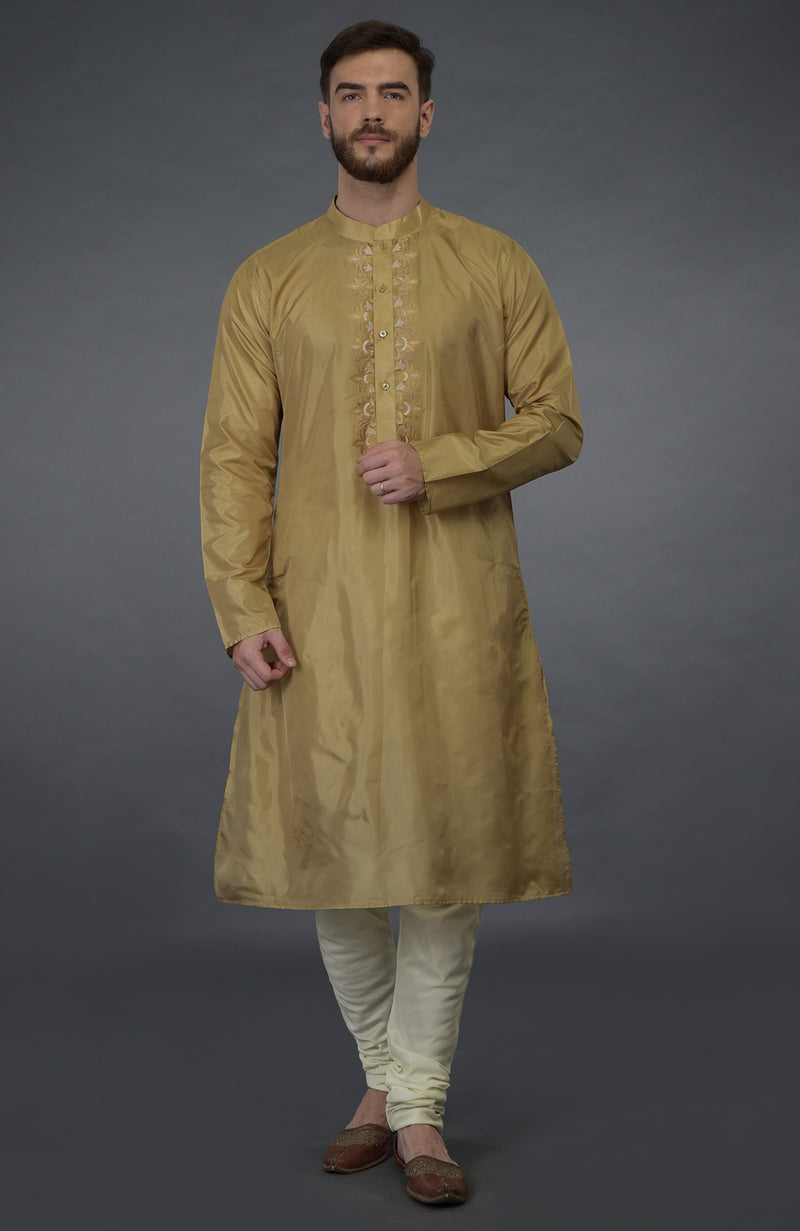 Gold Embroidered Silk Kurta Set