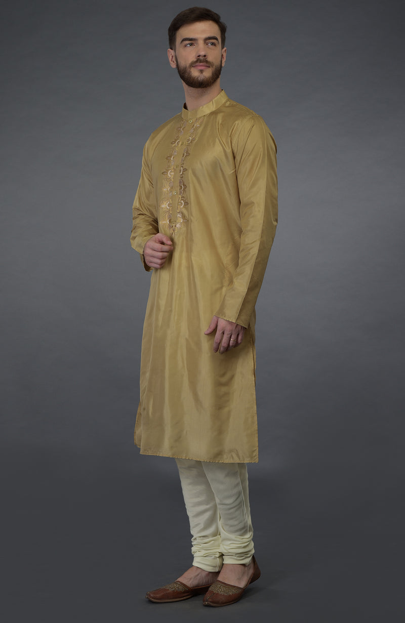 Gold Embroidered Silk Kurta Set