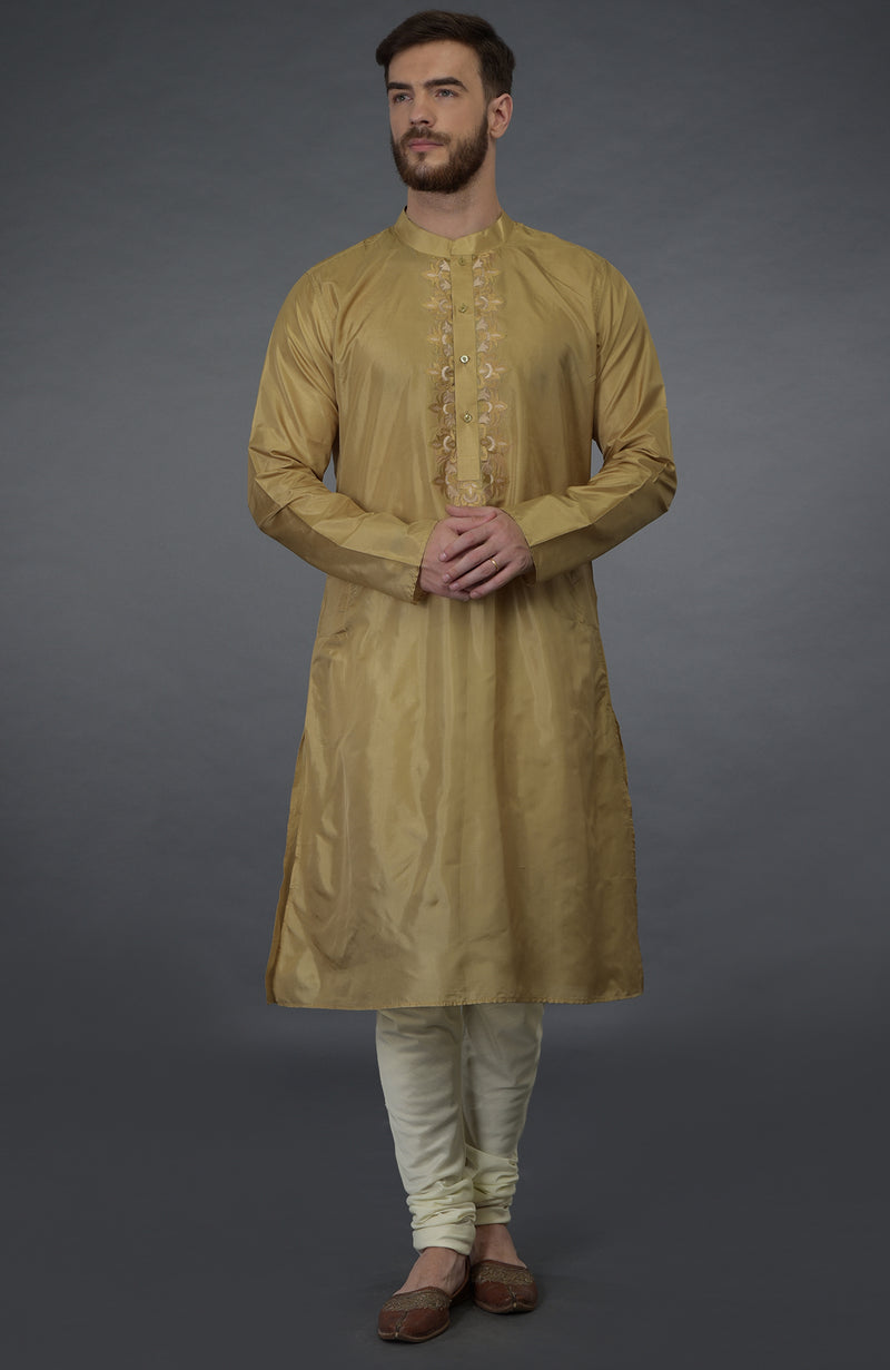 Gold Embroidered Silk Kurta Set