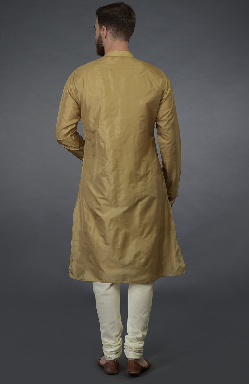 Gold Embroidered Silk Kurta Set