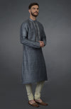 Grey Embroidered Pure Silk Kurta Set