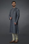 Grey Embroidered Pure Silk Kurta Set