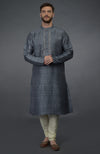 Grey Embroidered Pure Silk Kurta Set