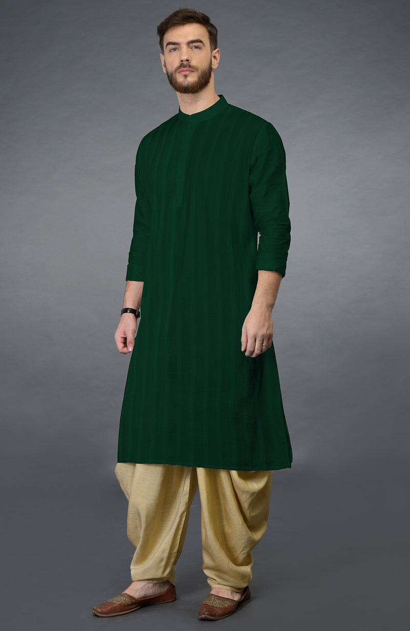 Bottle Green Pintuck Kurta Set