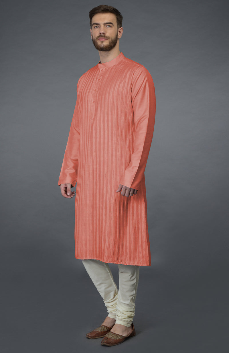 Powder Blue Kurta with Pintuck & Kantha Hand Embroidery