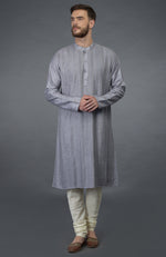 Grey Kurta With Pintuck Detail