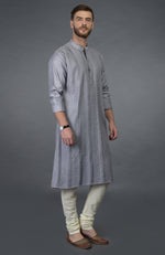 Grey Pintuck Silk Kurta Set